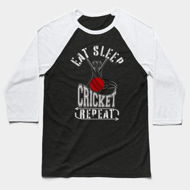 Eat Sleep Cricket Repeat Baseball T-Shirt by Green Gecko Creative